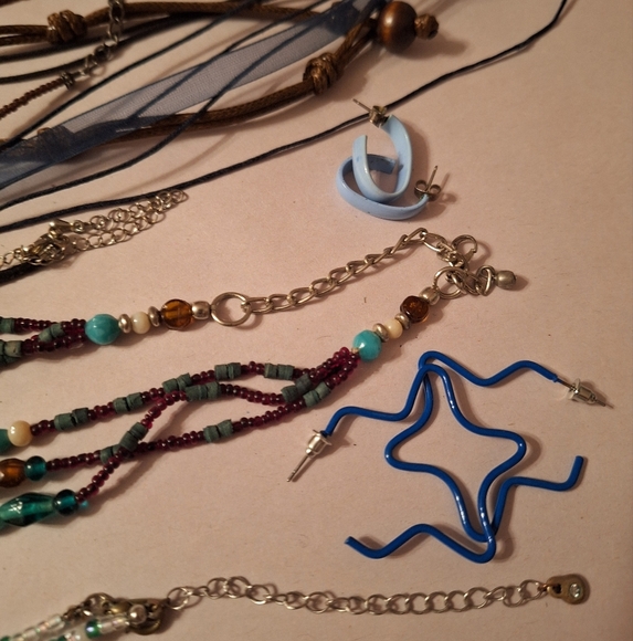 12 Piece Bundle Jewelry Blue Themed Boho Beachy Hippie Necklaces Earrings BEADED - Picture 5 of 9